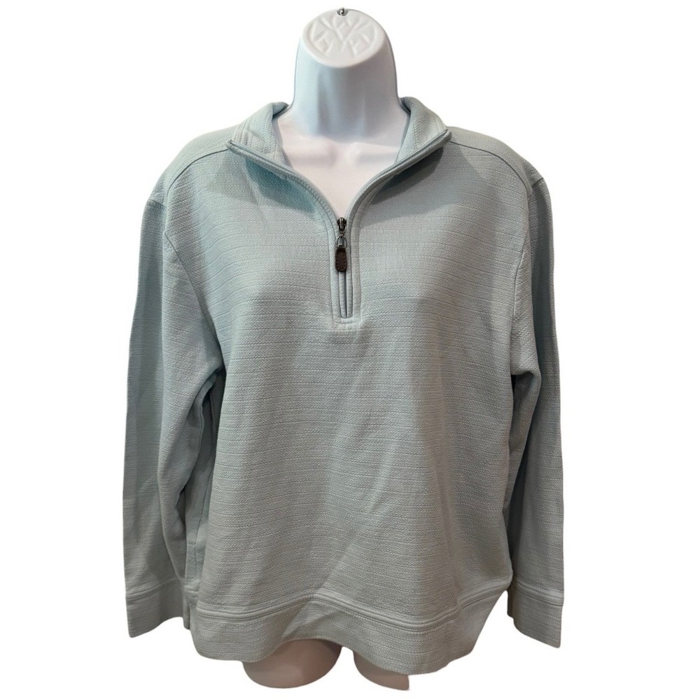 Tommy Bahama Mens Light Blue 100% Pima Cotton Textured Quarter Zip Pullover M